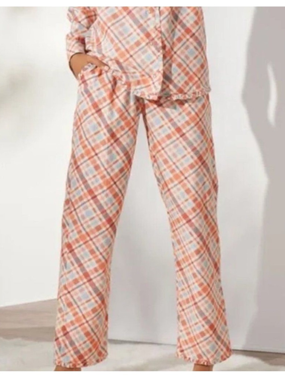 Soft Surroundings Plaid Pajama Set Cotton Modal Soft Sz XL